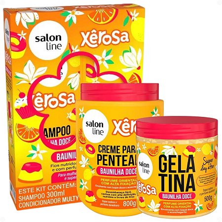 Kit Salon Line Xêrosa Baunilha Doce: Shampoo, Condicionador, Creme Para Pentear 800g e Gelatina Capilar 500g