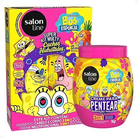 Kit Salon Line Kids Bob Esponja Sos Cachos: Shampoo e Creme Multifuncional 300ml + Creme Para Pentear 1kg