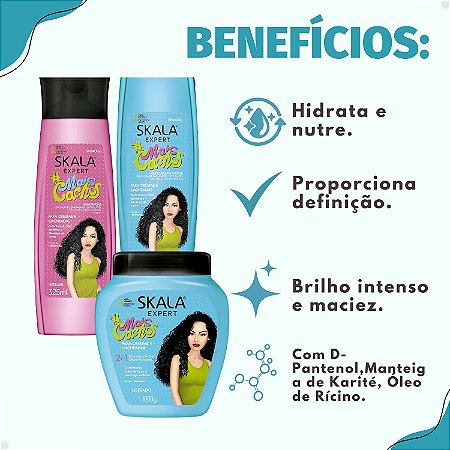 Kit Skala Expert Mais Cachos: Shampoo e Condicionador 325ml + Creme de Tratamento 1000g