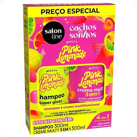 Kit Salon Line Pink Lemonade Cachos Dos Sonhos: Shampoo e Creme Multifuncional 300ml