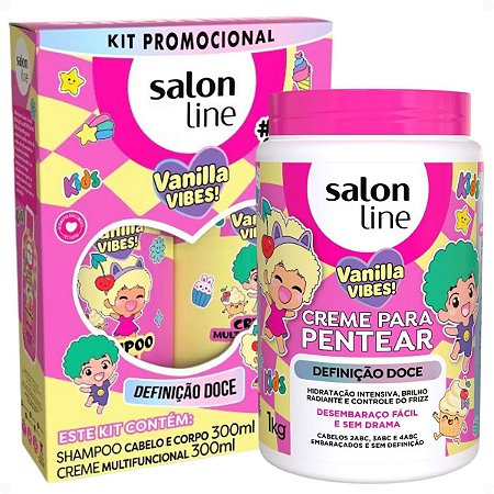 Kit Salon Line Kids Vanilla Vibes!: Shampoo Cabelo e Corpo e Creme Multifuncional 300ml + Creme Para Pentear 1kg