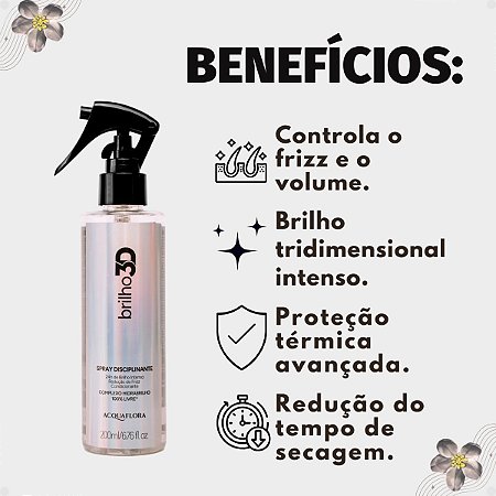 Spray Disciplinante Capilar Acquaflora Brilho 3D Proteção Térmica 200ml