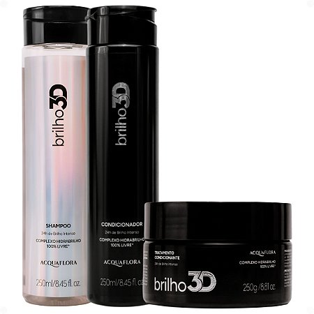 Kit Acquaflora Brilho 3D: Shampoo, Condicionador e Máscara Capilar 250g