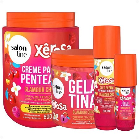 Kit Salon Line Xêrosa Glamour Chic: Creme Para Pentear 800g, Gelatina Capilar, Óleo Sérum e Óleo Capilar 60ml