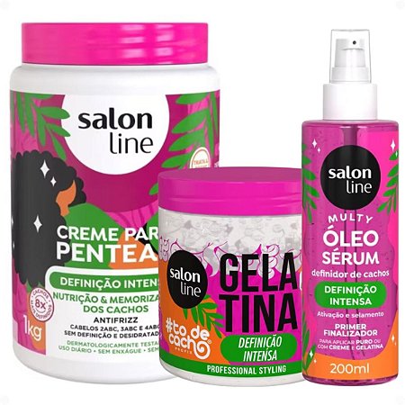 Kit Salon Line Definição Intensa: Creme Para Pentear 1kg, Gelatina Capilar 550g e Óleo Sérum Capilar 200ml