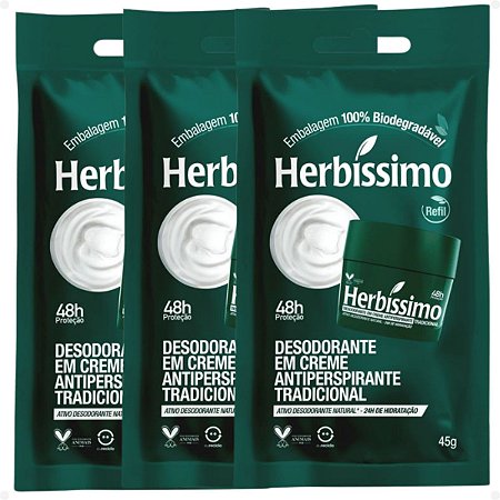 Kit Herbíssimo Refil Tradicional: 3 Desodorantes Cremes Antiperspirantes 45g