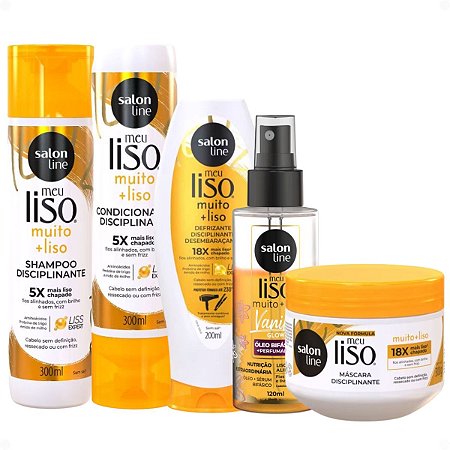 Kit Salon Line Meu Liso Muito + Liso: Shampoo, Condicionador, Máscara 300g, Defrizante e Óleo Bifásico 120ml