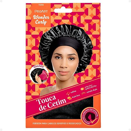 Touca De Cetim Proart Wonder Curly Grande Preta Tc01b