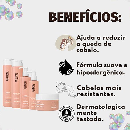 Kit Acquaflora Gestante e Lactante Antiqueda: Shampoo, Condicionador, Máscara Capilar, Leave-in e Tônico Capilar.