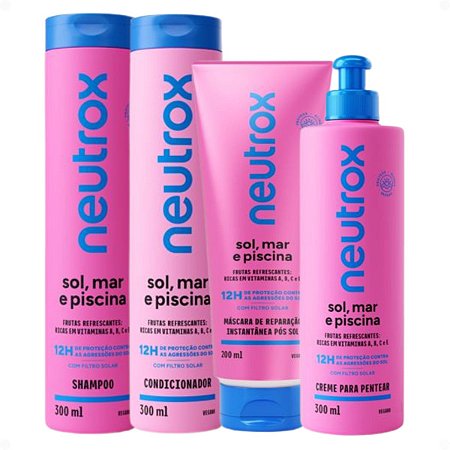 Kit Neutrox Sol, Mar e Piscina: Shampoo, Condicionador, Creme Para Pentear 300ml e Máscara 200ml