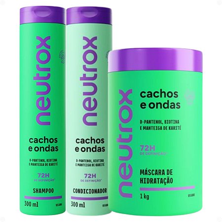 Kit Neutrox Cachos e Ondas: Shampoo, Condicionador 300ml e Máscara De Hidratação 1kg