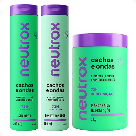 Kit Neutrox Cachos e Ondas: Shampoo, Condicionador 300ml e Máscara De Hidratação 1kg