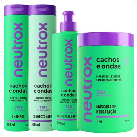 Kit Neutrox Cachos e Ondas: Shampoo, Condicionador 300ml, Máscara Capilar 1kg e Creme Para Pentear