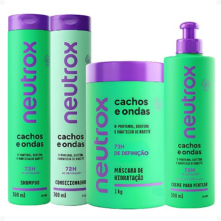 Kit Neutrox Cachos e Ondas: Shampoo, Condicionador 300ml, Máscara Capilar 1kg e Creme Para Pentear