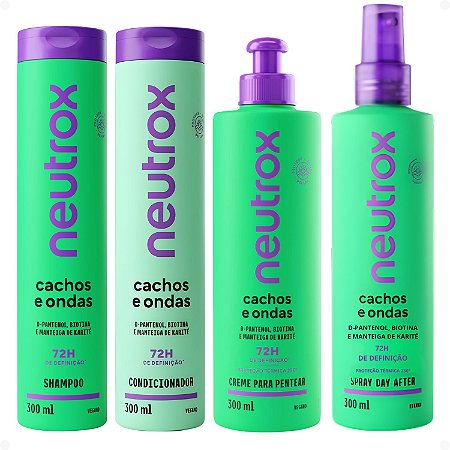 Kit Neutrox Cachos e Ondas: Shampoo, Condicionador 300ml, Creme Para Pentear e Spray Day After 300ml