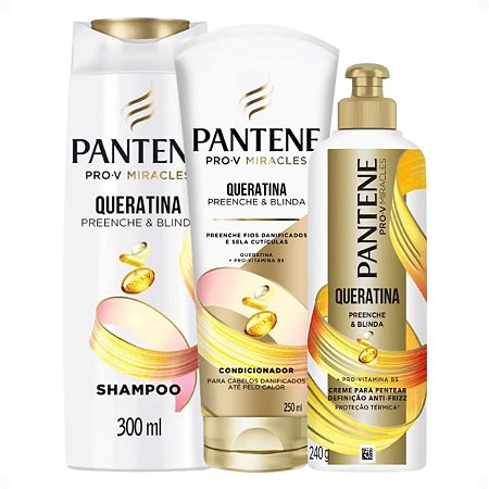 Kit Pantene Pro-V Queratina: Shampoo 300ml, Condicionador 250ml e Creme Para Pentear 240g