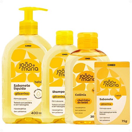 Kit Cimed João e Maria: Sabonete Liquído 400ml, Shampoo 200ml,  Sabonete em Barra 75g e Colônia 200ml