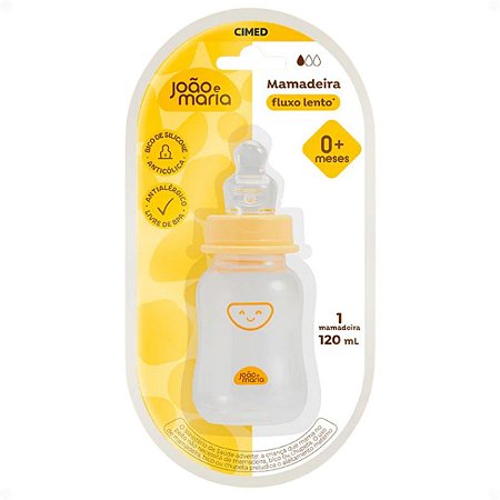 Mamadeira Fluxo Lento Cimed João e Maria Bico de Silicone 0+ Meses 120ml