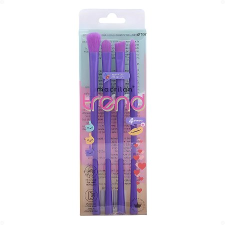 Kit Com 4 Pincéis Macrilan Trend Cores Variadas Mt08