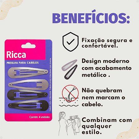 Presilhas Para Cabelos Belliz Ricca Tic Tac Metallic Brunette Cód. 1766