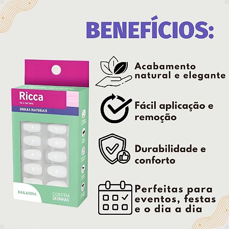 Unhas Postiças Naturais Ricca Belliz I'm A Natural Bailarina Cód. 2277