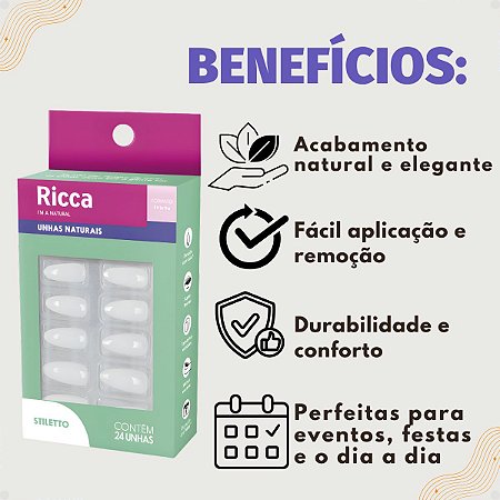 Unhas Postiças Naturais Ricca Belliz I'm A Natural Stiletto Cód. 2278