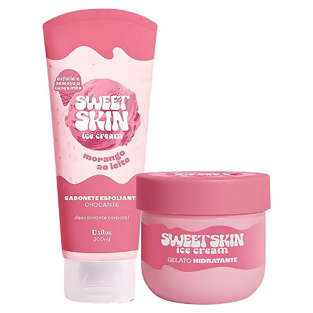Kit Dailus Sweet Skin Ice Cream Morango Ao Leite: Sabonete Esfoliante e Hidratante Corporal 200ml