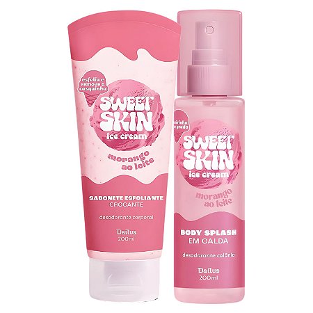 Kit Dailus Sweet Skin Ice Cream Morango Ao Leite: Sabonete Esfoliante Corporal e Body Splash 200ml