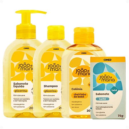 Kit Cimed João e Maria: Sabonete Liquído 200ml, Shampoo 200ml,  Sabonete em Barra Karité 75g e Colônia 200ml