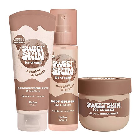 Kit Dailus Sweet Skin Ice Cream Cookies e Cream: Sabonete Esfoliante, Hidratante Corporal e Body Splash 200ml