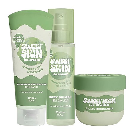 Kit Dailus Sweet Skin Ice Cream Mousse De Pistache: Sabonete Esfoliante, Hidratante Corporal e Body Splash 200ml