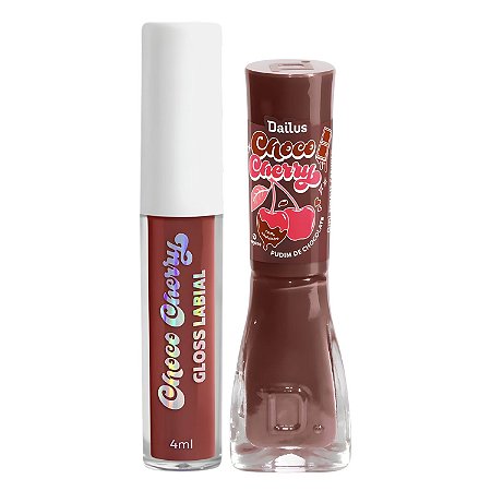 Kit Dailus Choco Cherry Pudim De Chocolate: Gloss Labial 4ml e Esmalte Cremoso 8ml