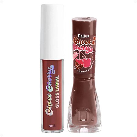 Kit Dailus Choco Cherry Pudim De Chocolate: Gloss Labial 4ml e Esmalte Cremoso 8ml
