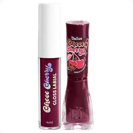 Kit Dailus Choco Cherry Cereja Silvestre: Gloss Labial 4ml e Emalte Cremoso 8ml