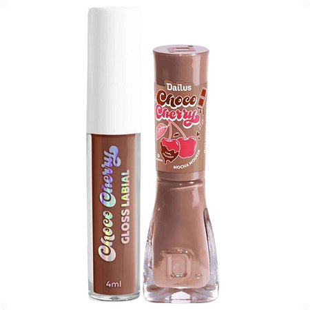 Kit Dailus Choco Cherry Mocha Mousse: Gloss Labial 4ml e Esmalte Cremoso 8ml