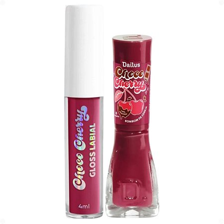 Kit Dailus Choco Cherry Bombom De Cereja: Gloss Labial 4ml e Esmalte Cremoso 8ml