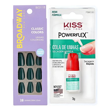 Kit Kiss New York: Unhas Postiças Bailarina Longo Oatmeal e Cola De Unhas 3g