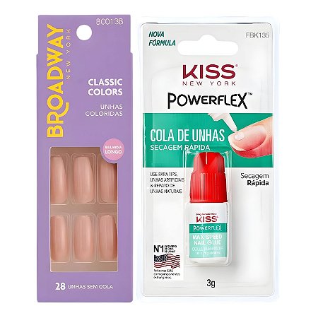 Kit Kiss New York: Unhas Postiças Bailarina Longo Moonlight e Cola De Unhas 3g