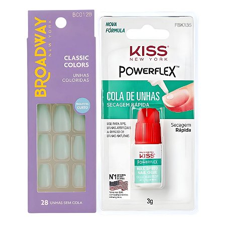 Kit Kiss New York: Unhas Postiças Bailarina Curto Bordeaux e Cola De Unhas 3g