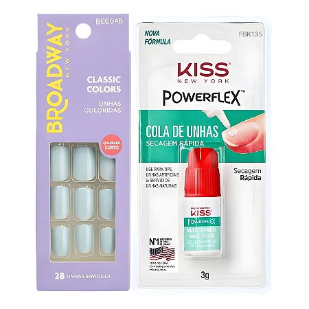 Kit Kiss New York: Unhas Postiças Quadrado Curto Lipstick e Cola De Unhas 3g