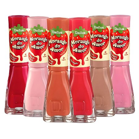 Kit Dailus Esmalte Cremoso Morango Do Amor: Cobertura Crocante, Calda De Açúcar, Ponto De Caramelo, Morangão, Leite Condensado e Brigadeiro De Morango