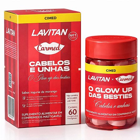 Suplemento Alimentar Mastigável Lavitan Carmed Cabelos e Unhas Com 60 Comprimidos