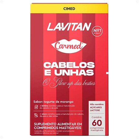Suplemento Alimentar Mastigável Lavitan Carmed Cabelos e Unhas Com 60 Comprimidos