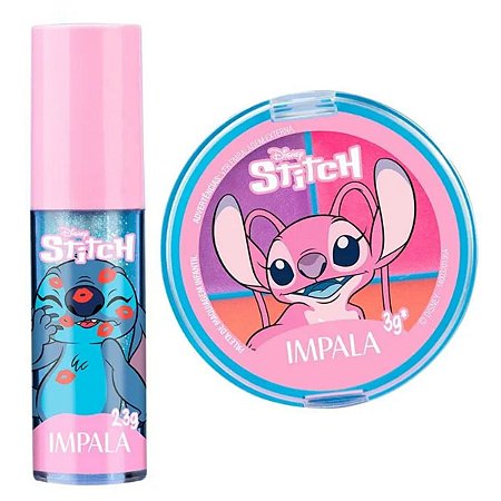 Kit Infantil Impala Stitch: 1 Brilho Labial e 1 Paleta de Maquiagem Angel