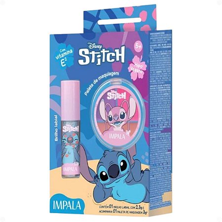 Kit Infantil Impala Stitch: 1 Brilho Labial e 1 Paleta de Maquiagem Angel