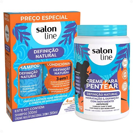 Kit Salon Line Definição Natural: Shampoo, Creme Multifuncional 300ml e Creme Para Pentear 1kg