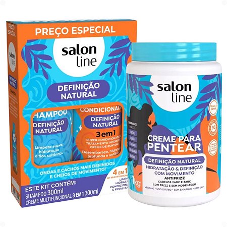 Kit Salon Line Definição Natural: Shampoo, Creme Multifuncional 300ml e Creme Para Pentear 1kg
