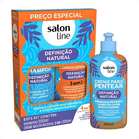 Kit Salon Line Definição Natural: Shampoo, Creme Multifuncional 300ml e Creme Para Pentear 300ml