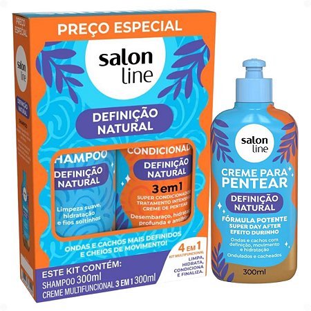 Kit Salon Line Definição Natural: Shampoo, Creme Multifuncional 300ml e Creme Para Pentear 300ml