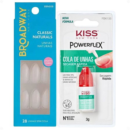 Kit Kiss New York: Unhas Postiças Stiletto Longo Power e Cola De Unhas 3g
